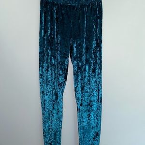 thrifted: blue-green velvety leggings